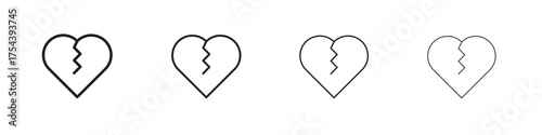 Heart Crack icon set in line style. symbol in outline style