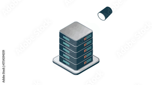 Isometric server stack illustration data center infrastructure vector graphic for cloud computing and hosting services