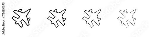 Fighter jet icon set in line style. symbol in outline style