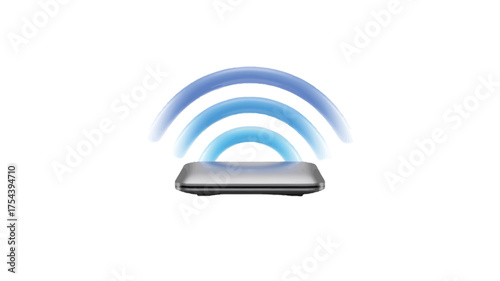 Wireless router emitting signal waves modern technology device for internet connection isolated on white background