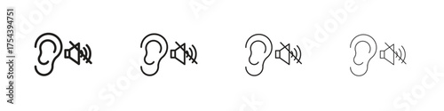 Ear deaf icon set in line style. symbol in outline style