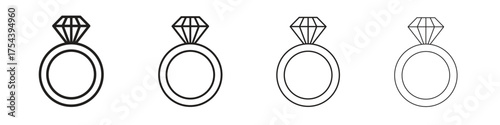 Diamond ring icon set in line style. symbol in outline style