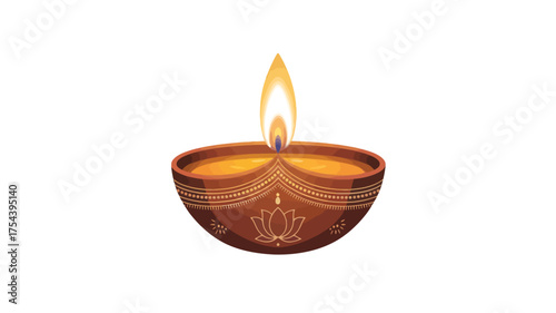 Diwali oil lamp vector illustration traditional Indian festival of lights decorative design element isolated on white background
