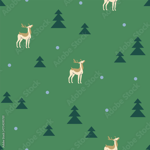 Winter holiday pattern, seamless background design. Festive Christmas forest ...