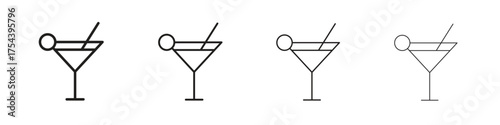 Citrus Martini glass icon set in line style. symbol in outline style
