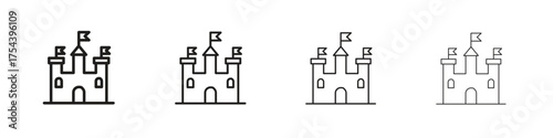 Castle icon set in line style. symbol in outline style