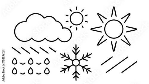 Weather icons set with sun cloud rain and snowflake