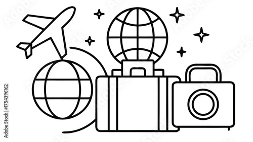 Travel and vacation icons airplane aircraft