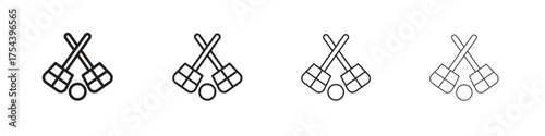 Broom-ball icon set in line style. symbol in outline style