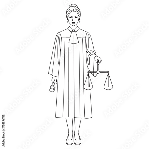 Senior Court Judge Line Art – Judge Vector Illustration Featuring Balanced Authority – Judge Drawing – Line Art Drawing of Judge – Judge Icon