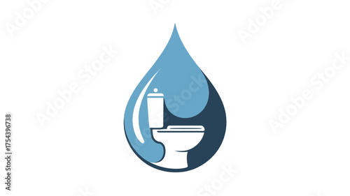 Toilet bowl inside a water drop creative logo design for plumbing or sanitation services isolated vector illustration