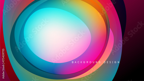 Abstract colorful layers form circular design. Vibrant hues blend, creating dynamic visual impact against dark backdrop.