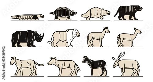 Illustrated animals set in minimalist style on dark background