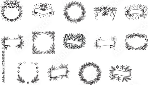 A collection of elegant frame and floral element with banners, showcasing timeless design and versatility in the digital domain.