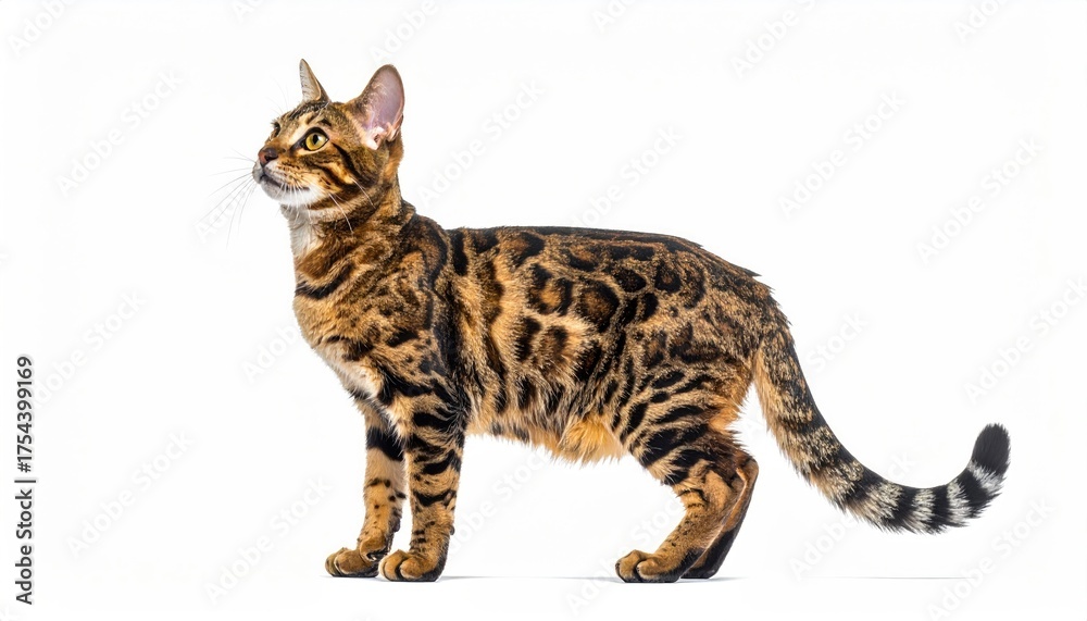 Obraz premium Bengal Cat Standing Profile View White Background Studio Lighting