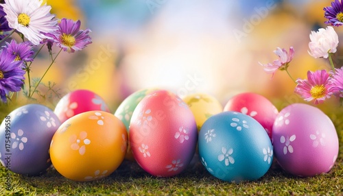 Wielkanocne Kolorowe Jajka Na Tle Kwiatow