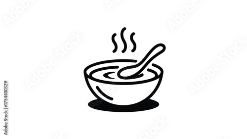 Bowl of soup icon simple black and white vector illustration isolated on white background