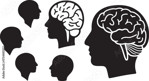 human head silhouette with brain 