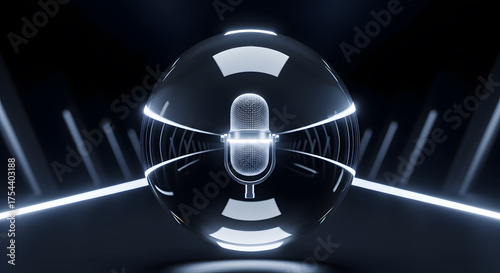 Futuristic Microphone Orb: Podcast, Broadcast, and Recording Concept