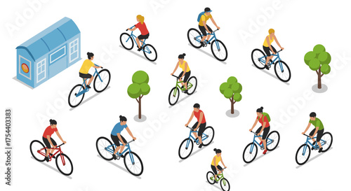 Isometric cyclists and trees in urban setting