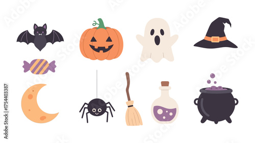 Halloween Symbols Assortment: A delightful assortment of Halloween icons, perfect for festive projects and evoking the playful spookiness of the holiday season.
