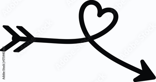 Hand drawn black arrow with heart shape decorative element vector illustration scalable graphic design silhouette vector illustration white background