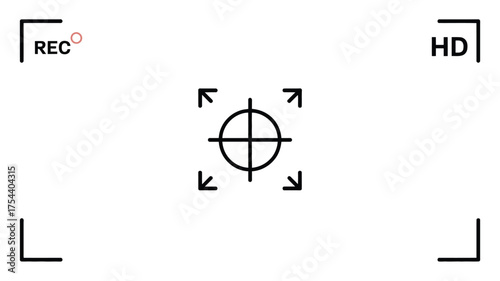 Rec hd camera viewfinder frame with crosshair focus target and directional arrows scalable vector illustration silhouette vector illustration white background