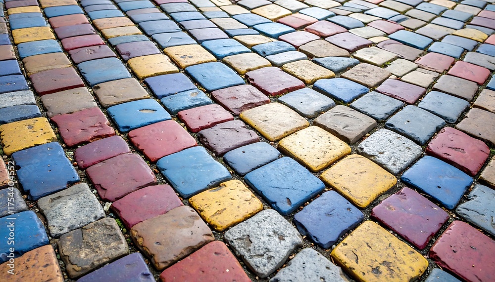 Fototapeta premium Colorful pavement tiles in diagonal pattern