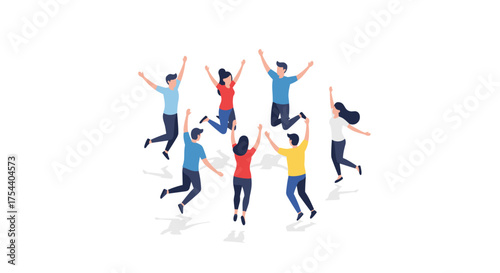 Group of happy people jumping in excitement, flat style celebration