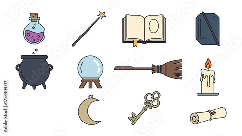 Magical Elements Collection: A curated set of enchanting objects conjures the mystical world of magic, each element radiating an aura of mystery and wonder. 