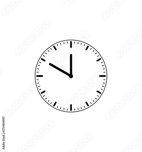 Vector eps illustration of a classic circular clock face showing 11 oclock timepiece graphic silhouette vector illustration white background