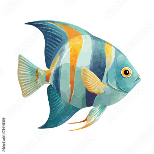 Watercolor angelfish illustration colorful striped tropical fish isolated vector design for marine life and aquarium concepts