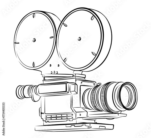 A sketch of vintage film video camera.

