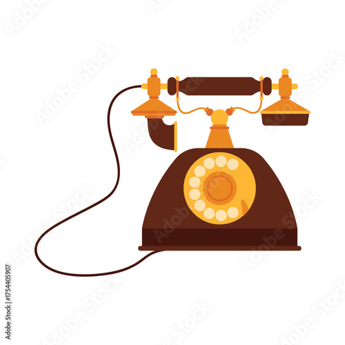 Classic Victorian antique rotary telephone on white background, isolated for vintage communication concept vector illustration