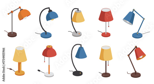 Modern isometric desk and table lamps set for home and office decor
