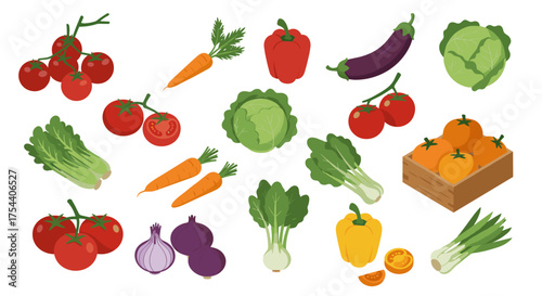 Fresh vegetable collection with colorful flat designs for healthy diet inspiration