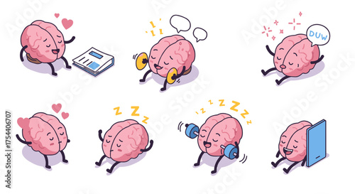 Playful cartoon brain engaged in fun activities and relaxation
