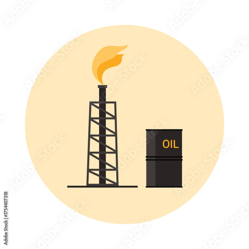 Isolated oil rig and barrel symbolizing UAE petroleum industry and energy sector vector illustration