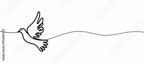 Elegant vector illustration of a dove in flight with outstretched wings symbolizing peace and freedom silhouette vector illustration white background