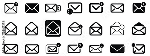 Set of hand drawn email icons in vector format scalable eps for diverse applications and user interface design elements silhouette vector illustration white background