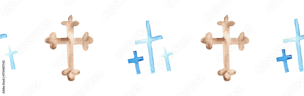 Obraz premium Watercolor Christian border.Watercolor hand-drawn border.