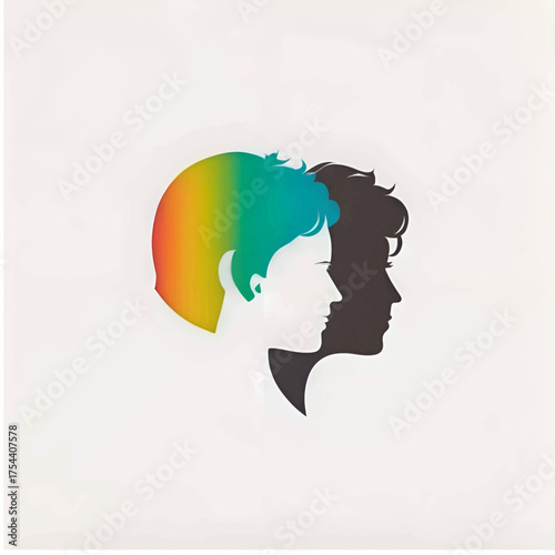 Colorful and black human silhouettes representing contrast and duality