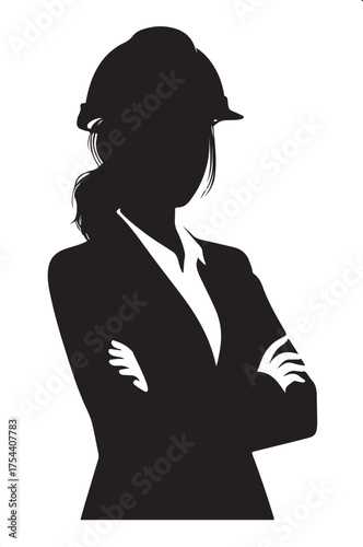Female Engineer Silhouette in Business Suit and Hard Hat Vector Illustration