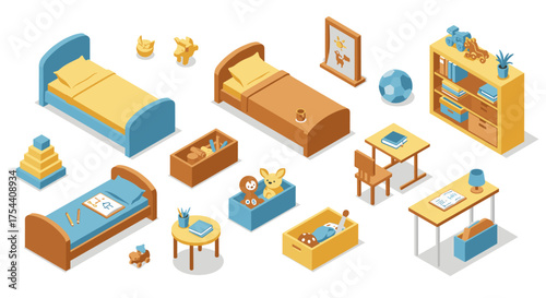 Isometric kids room furniture set: playful and modern design for child's bedroom