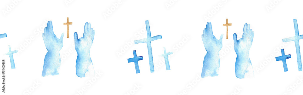 Obraz premium Watercolor Christian border.Watercolor hand-drawn border.