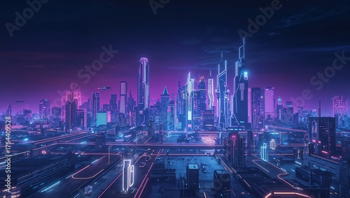 Wallpaper Mural Dominating illuminated skyscrapers glowing on platform rooftops, with neon highways and drones Torontodigital.ca