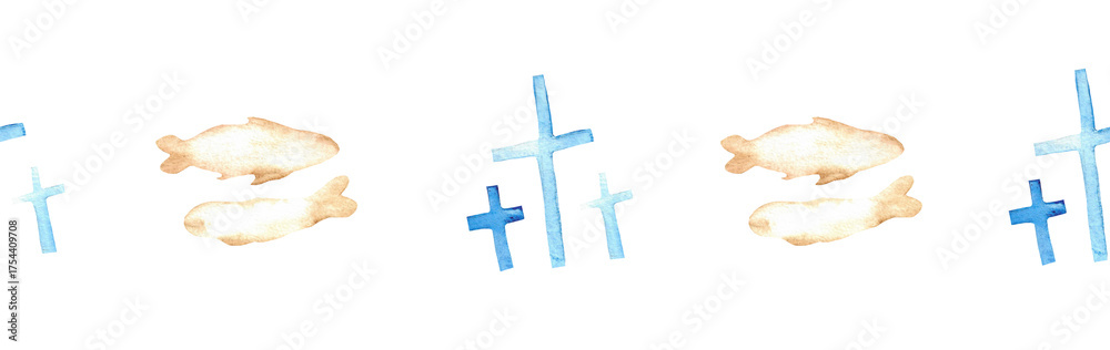 Obraz premium Watercolor Christian border.Watercolor hand-drawn border.