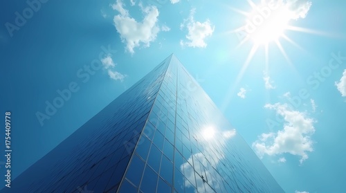 Worm's-eye View of a Glass Office Building Against the Sky