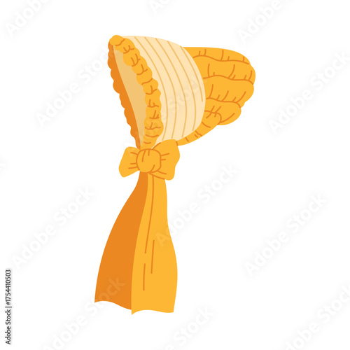 Classic Victorian female bonnet hat with ribbon bow, vintage fashion accessory isolated vector illustration