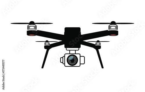 Scalable vector illustration of a quadcopter drone with camera for eps format design silhouette vector illustration white background